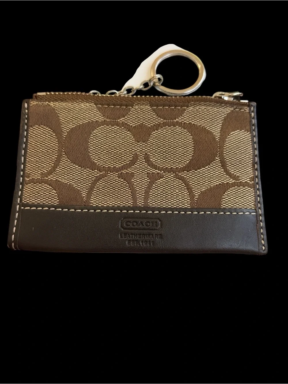 Coach Brown Signature Canvas Key Card Case with Chain